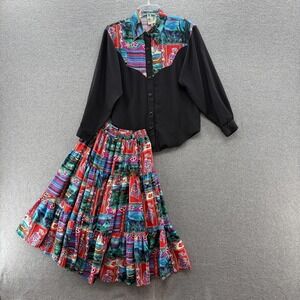 VTG Desert West Sherry Holt Shirt Skirt Set Women Small Western Southwestern 2pc